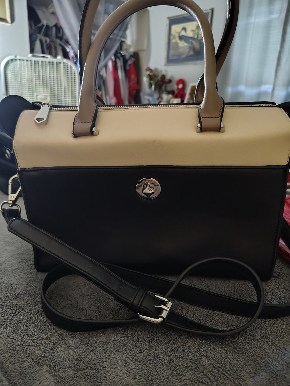 BCGC Two-Tone Black and Cream Satchel Handbag